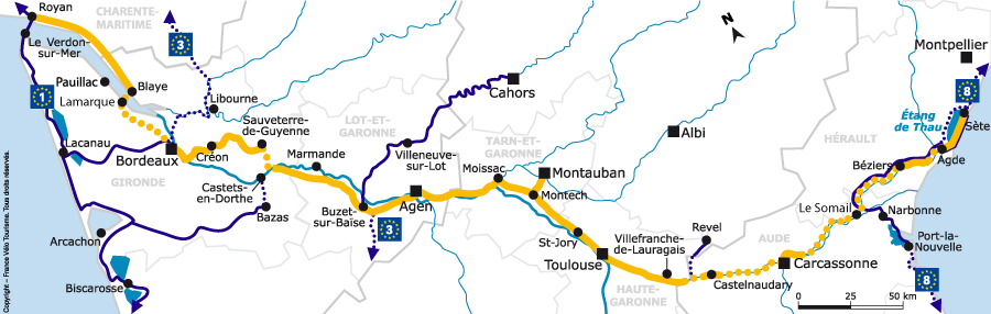 Carte Canal des 2 Mers à vélo