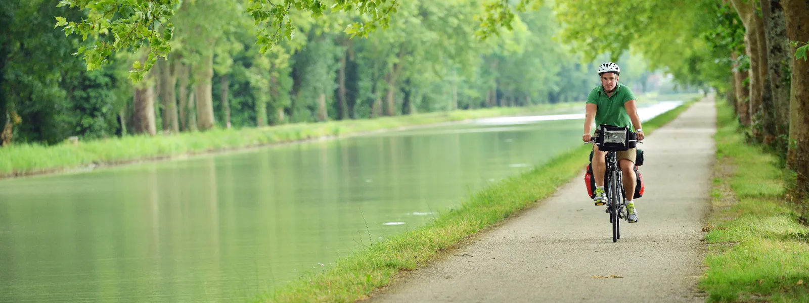 Bike ride under the plane trees of the Garonne Canal