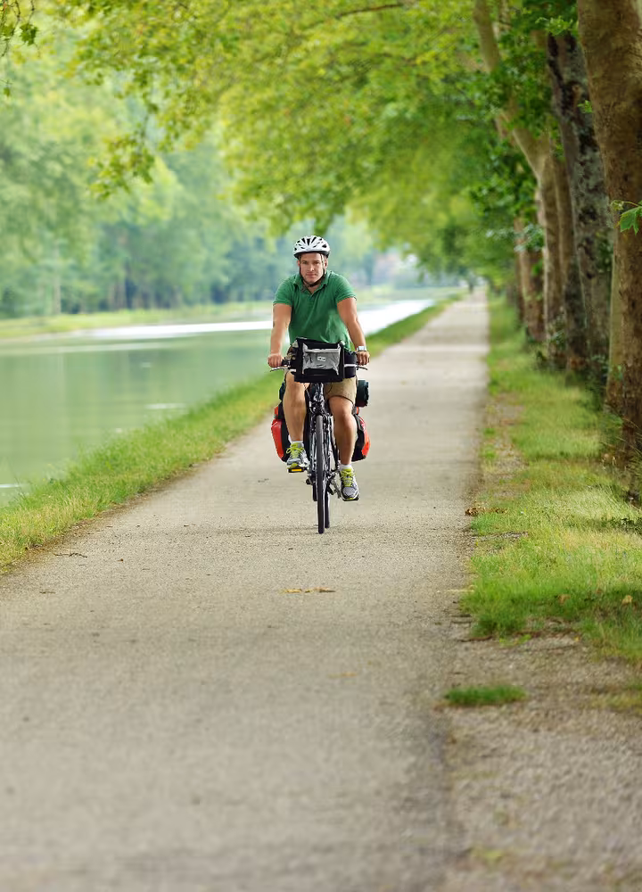 Bike ride under the plane trees of the Garonne Canal